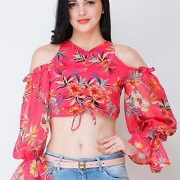 SCORPIUS Floral Print Chiffon Crop Top-image-67
