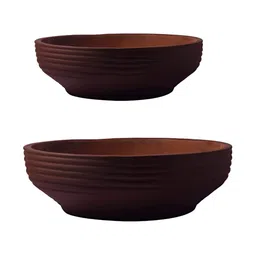 LASAKI Truffle Brown 2 Pieces Textured Ceramic Planter-57
