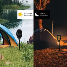 TRUSTBASKET Black 2 Pieces Flame Spike Outdoor Solar Light-57