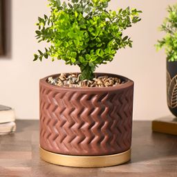 Gathari Brown Textured Terracotta Table Planter With Tray-picture-23