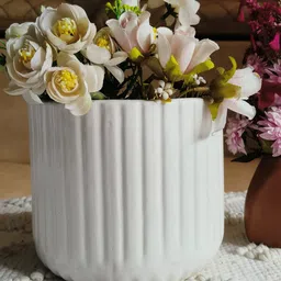 NIYARA White Ceramic Striped Planters-image-23