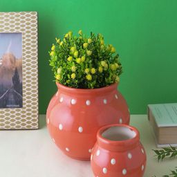 The Decor Mart 2 Pcs Orange Textured Ceramic Matka Planters-33