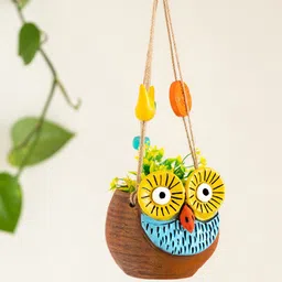 ExclusiveLane The Farm Fables Brown & Blue Terracotta Night Owl Hanging Planter Pot-image-5