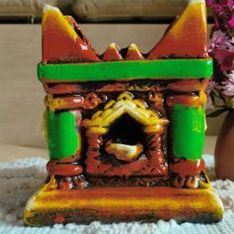 NIYARA Brown & Green Printed Terracotta Tulsi Planter-7