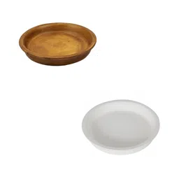 LASAKI Brown & White 2Pcs Ceramic Round Planters-1