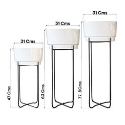 TRUSTBASKET Set Of 3 Creata Black & White Planters With Stand image 2