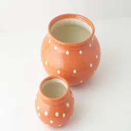The Decor Mart 2 Pcs Orange Textured Ceramic Matka Planters image 4