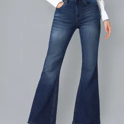 flying machine Women Flared Mid Rise Blue Jeans-picture-1