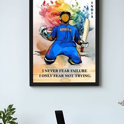 Art Street Black & Blue Framed Art Print Cricket Player with Quotes Poster-46
