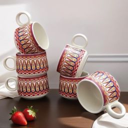 Pack of 6 Ceramic Tea and Coffee Cups - 120ml - Royal Theme-image-9