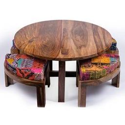 ikiriya Nashville Round Solid Wood Coffee Table in Teak Finish-picture-17