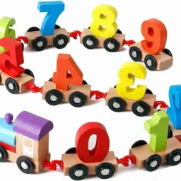 Wooden Learning Toy Numbers Educational Play Train with Sliding Wheels 2+-37