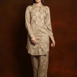 Exotic India Printed Linen Tunic With Trousers-picture-14