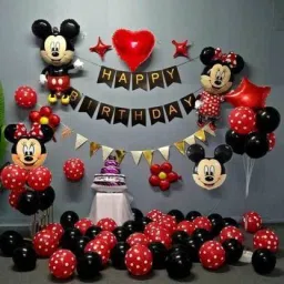 Solid Mickey and Mini Mouse Theme Foil Balloon 25 Black 25 Red Balloons 1 Heart 1 Red Star Happy Birthday Black Banner for Birthday Party Baby Shower Decorations for Kids Balloon-1