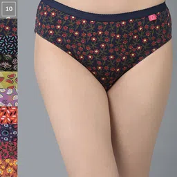 Dollar Missy Women Pack Of 10 Assorted Anti Microbial Printed Pure Cotton Hipster Briefs-image-24
