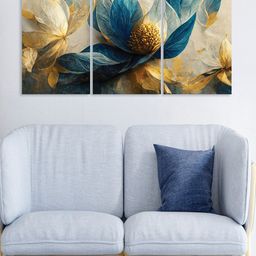 RANDOM Blue & Cream Colored 3-Pcs Preety Flower Abstract Wall Painting-image-32