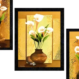 PnF Charcoal & Yellow 3 Pieces Wooden Floral and Botanical Wall Arts-image-83