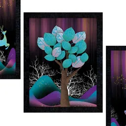 PnF Charcoal & Green 3 Pieces Wooden Floral and Botanical Wall Art-15