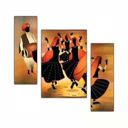 PnF Black & Orange 3 Pieces Wooden Painting Wall Art-25