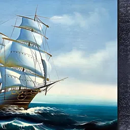 PnF Black & Blue Sailing Ship Wooden Painting Wall Art-image-81