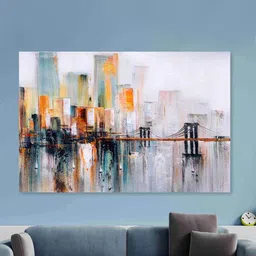 SAF Blue & Orange Abstract Art Sparkle Coated Unframed Painting Wall Art-image-38