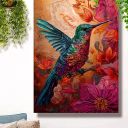 SAF Blue & Pink Colorful Bird Printed Wall Art-picture-4