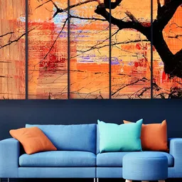 Casperme Black & Orange 5 Pieces Abstract Modern Art Big Wall Painting-image-41