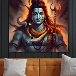 SAF Red & Blue Wooden Framed Lord Shiva Canvas Wall Art-image-20