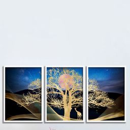 SAF 3-Pcs White & Blue Framed Nature Painting Wall Art-26