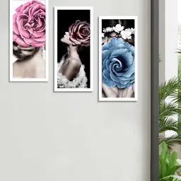 Art Street Set Of 3 Pink & Black Floral Theme Framed Paintings-32