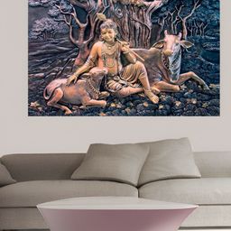 masstone Gold Toned & Black Krishna With Cows Religious Self Adhesive Wallpaper-image-19