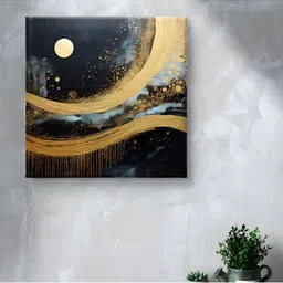 SAF Black & Gold-Toned 1 Piece Canvas Abstract Wall Paintings-image-13