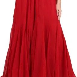 Women Regular Fit Red Georgette Trousers-image-87