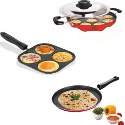 Classic Non-Stick 3 Pcs Cookware Set (Appam Pan - 23cm, Dosa Tawa - 27cm, Uttapam Pan - 19.5cm)… Paniarakkal Set with Lid 2 L capacity 23 cm diameter-image-14