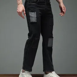 denim look Men Straight Fit Mid Rise Dark Grey Jeans-picture-18