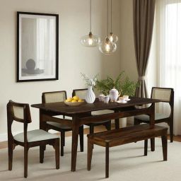 woodsworth from pepperfry Gistel Sheesham Wood 6 Seater Dining Set With Bench In Scratch Resistant Provincial Teak Finish-picture-8