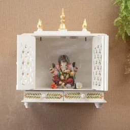 india home wood Sheesham Wood Wall Mounted Pooja Mandir In White-picture-0