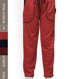 IndiWeaves Girls Pack Of 3 Mid-Rise Regular Fit Fleece Track Pants-picture-37