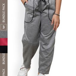IndiWeaves Girls Pack Of 3 Mid-Rise Fleece Track Pants-picture-23