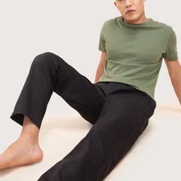 DAMENSCH Men Solid Black Stretch Cotton Tapered Woven Lounge Pants-image-87