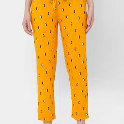 URBAN SCOTTISH Women Mustard-Yellow & Black Printed Lounge Pants-50