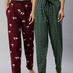 Kryptic Women Pack Of 2 Printed Pure Cotton Lounge Pants-picture-28
