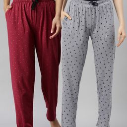 Kryptic Women Pack Of 2 Printed Pure Cotton Lounge Pants-image-92