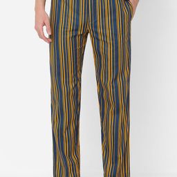 URBAN SCOTTISH Men Yellow & Black Striped Pure Cotton Lounge Pants-image-65
