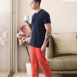 UnderJeans by Spykar Men Red Cotton Woven Lounge Pants-57