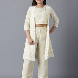 AURELIA Girls Yellow Top with Trousers & Ethnic Jacket-image-27