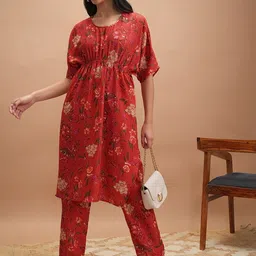 Vishudh Printed Round Neck Kaftan With Pants Co-Ords image 1