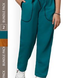 IndiWeaves Girls Pack Of 2 Mid-Rise Fleece Track Pants-picture-29