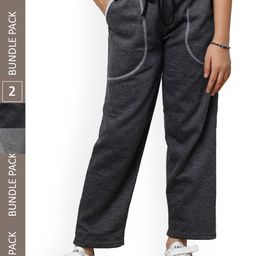 IndiWeaves Girls Pack Of 2 Mid-Rise Fleece Regular Fit Track Pants-picture-26