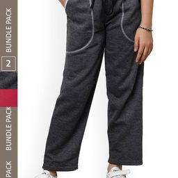 IndiWeaves Girls Pack Of 2 Mid-Rise Fleece Track Pants-picture-37